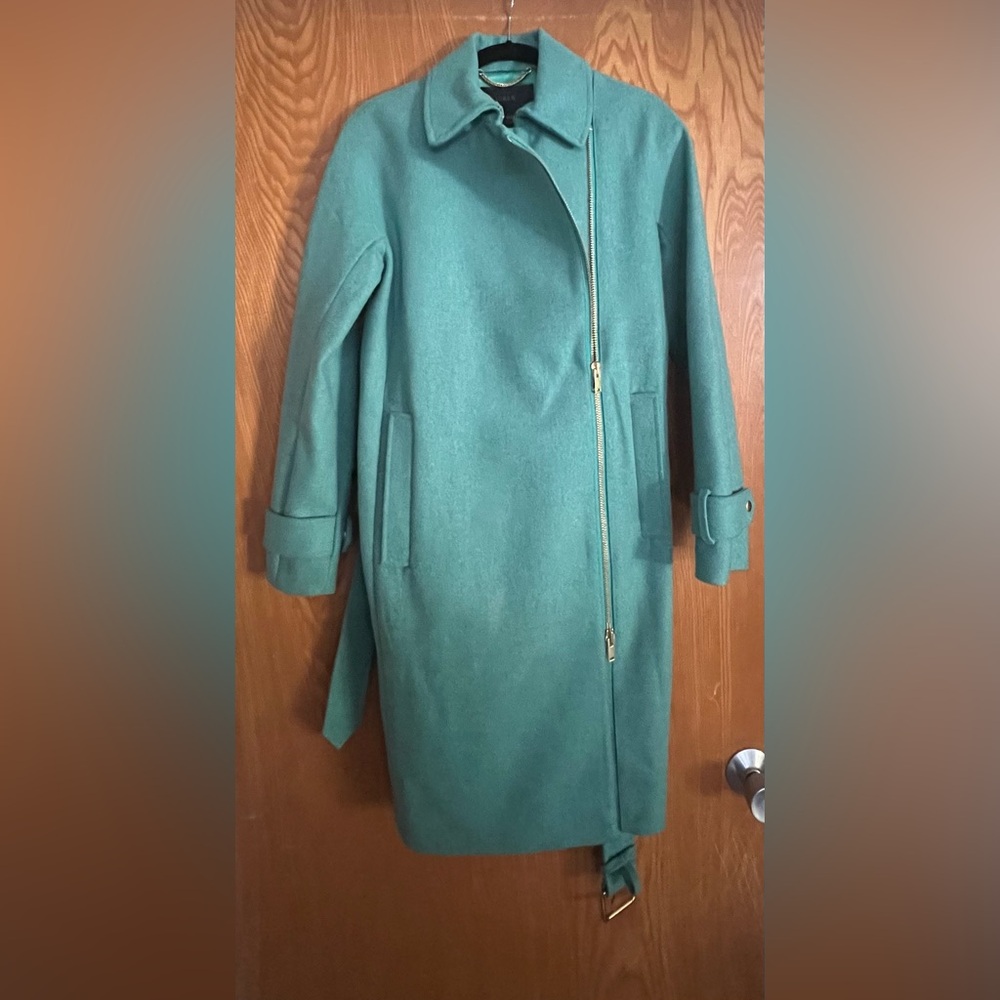 J. Crew Teal Trench Coat with Gold Zipper